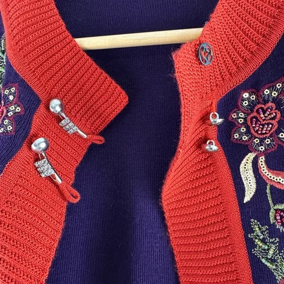 Wool‎ Blend Beaded Embroidered Sequin Open Cardigan Sweater Purple Red Floral - Picture 6 of 17